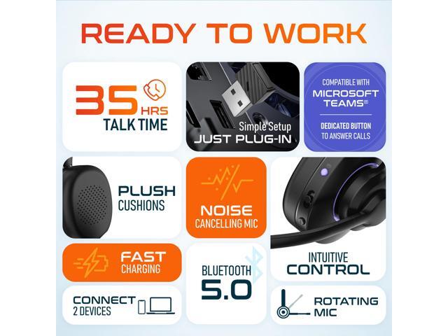 Delton 60X Wireless Computer Headset ENC ANC Noise Canceling Mic Over the Ear Bluetooth Headphones Auto-Pair USB Dongle for PC/Laptop Handsfree...