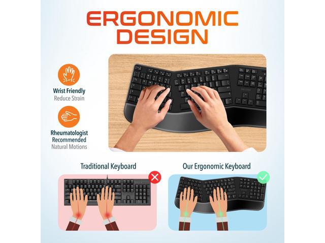 Delton KB200 Wireless Ergonomic Computer Keyboard Full-Size Design with Wrist Rest Quiet, Responsive Keys 2AA Batteries Operated, Compatible with...