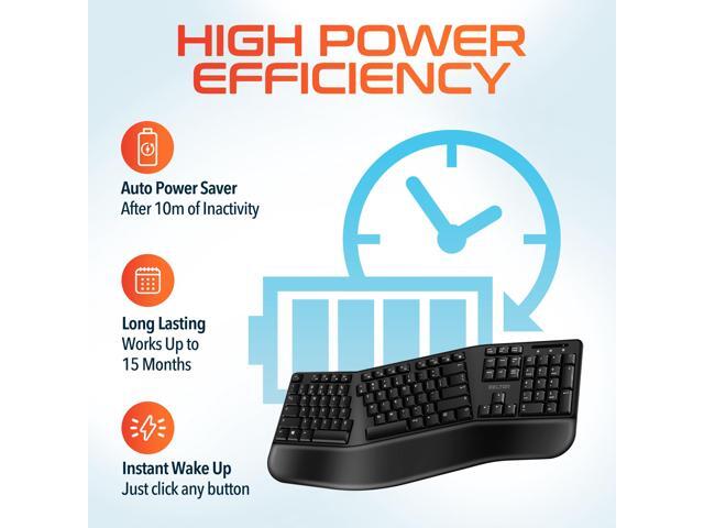 Delton KB200 Wireless Ergonomic Computer Keyboard Full-Size Design with Wrist Rest Quiet, Responsive Keys 2AA Batteries Operated, Compatible with...