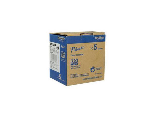 Brother 18mm (0.7') Black on White HGe Tape with Standard Adhesive, 8m - 5 Pack