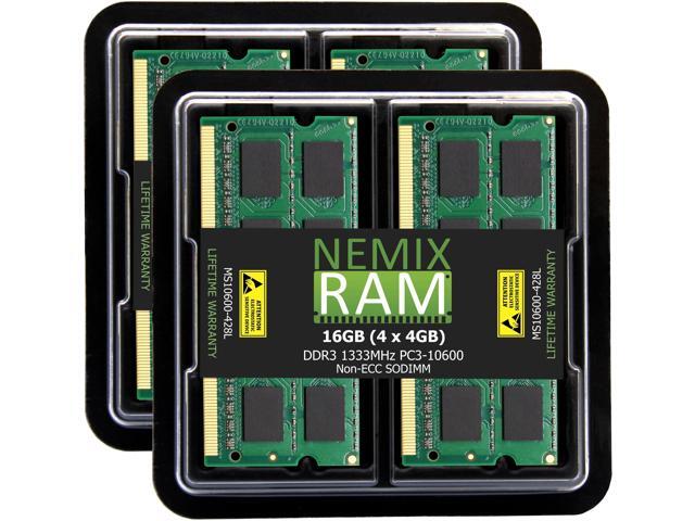 NEMIX RAM 16GB (4X4GB) DDR3 1333MHZ PC3-10600 2Rx8 1.35V 204-PIN Non-ECC SODIMM Laptop PC Memory KIT