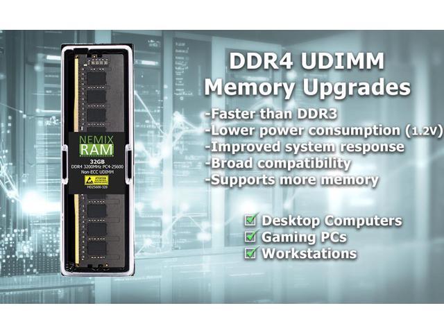 NEMIX RAM 32GB (1X32GB) DDR4 3200MHZ PC4-25600 2Rx8 1.2V CL22 288-PIN Non-ECC Unbuffered UDIMM Desktop PC Memory Compatible with MSI PRO B760-P...