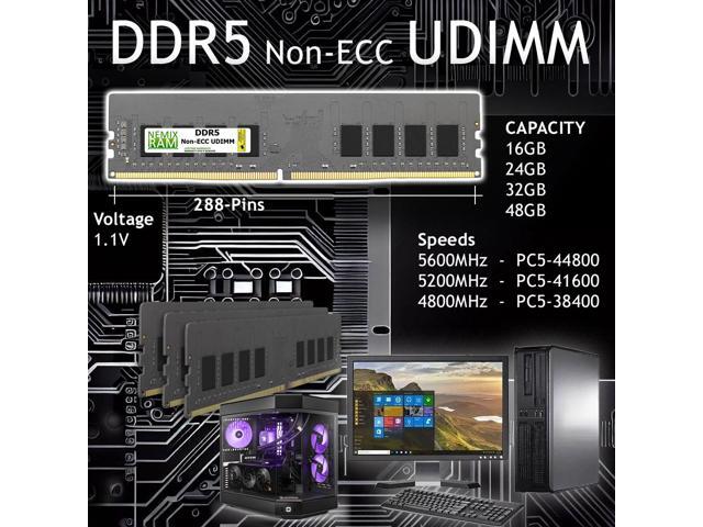 NEMIX RAM 64GB (2X32GB) DDR5 4800MHZ PC5-38400 2Rx8 1.1V 288-PIN Non-ECC Unbuffered UDIMM Desktop PC Memory KIT