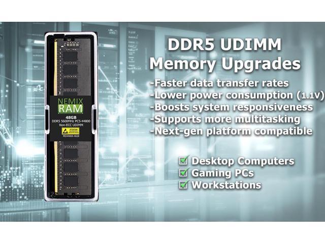 NEMIX RAM 32GB (1X32GB) DDR5 4800MHz PC5-38400 2Rx8 1.1V CL40 288-PIN Non-ECC Unbuffered UDIMM Desktop PC Memory Compatible with Dell Tower Desktop PC