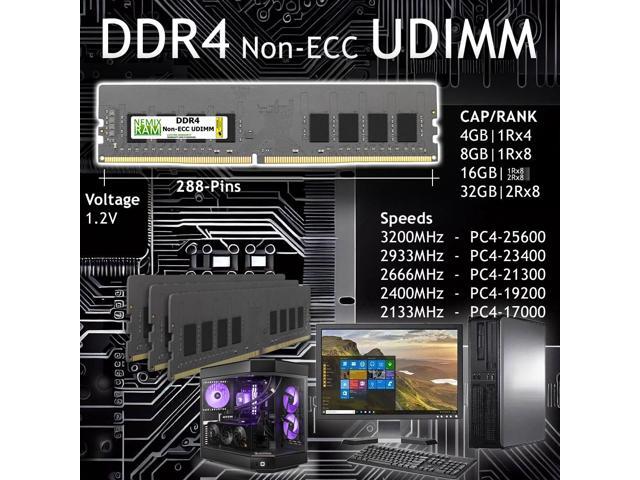 NEMIX RAM 64GB (4X16GB) DDR4 2933MHZ PC4-23400 2Rx8 1.2V 288-PIN Non-ECC UDIMM Unbuffered Desktop Memory KIT