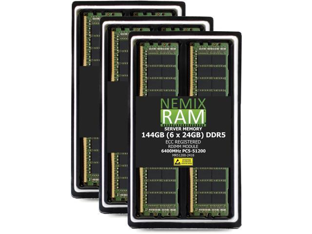 NEMIX RAM 144GB (6 x 24GB) DDR5 6400MHz PC5-51200 2Rx8 1.1V 288-PIN ECC RDIMM Registered Server Memory Kit