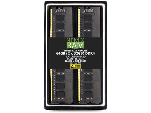 NEMIX RAM 64GB (2 x 32GB) DDR4 2666MHz PC4-21300 2Rx8 1.2V 288-PIN ECC UDIMM Unbuffered Memory Kit