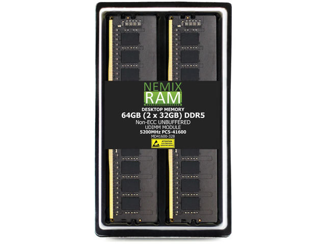 NEMIX RAM 64GB (2 x 32GB) DDR5 5200MHz PC5-41600 2Rx8 1.1V 288-PIN Non-ECC UDIMM Unbuffered Desktop PC Memory Kit