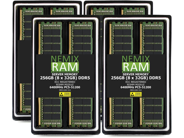 256GB 8X32GB DDR5 6400MHz PC5-51200 1Rx4 1.1V CL52 288-PIN ECC Registered RDIMM NEMIX RAM Server Memory KIT Compatible with ASRock Rack GNR2D16-2T...