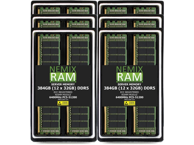 384GB 12X32GB DDR5 6400MHz PC5-51200 1Rx4 1.1V CL52 288-PIN ECC Registered RDIMM NEMIX RAM Server Memory KIT Compatible with ASRock Rack...