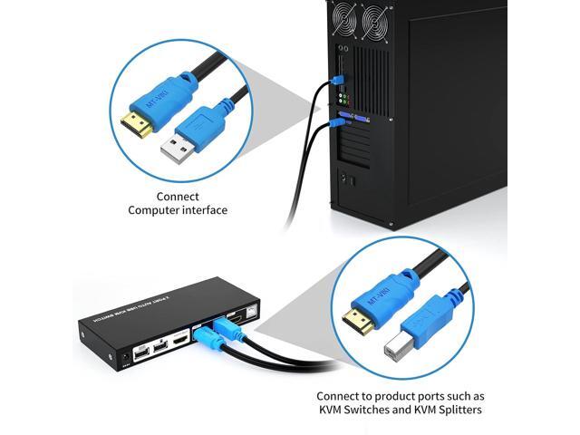 MT-VIKI 2 Pack USB KVM Cable - 6ft, 4K HDMI USB A/B Twin Cord for Standard KVM Switch