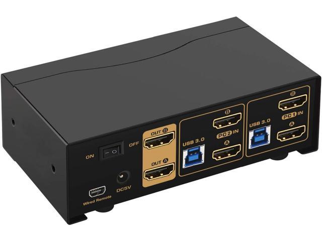 CKL USB 3.0 HDMI KVM Switch Dual Monitor 2 Port Extended Display 4K 60Hz with Cables and Audio 922HUA-3