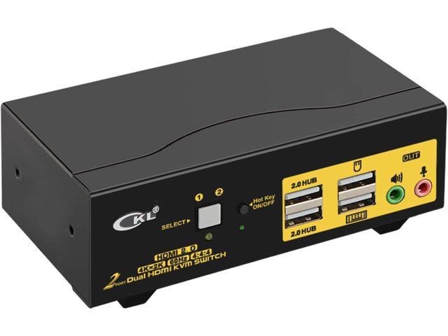 CKL HDMI KVM Switch 2 Port Dual Monitor 4K 60Hz, 2x2 PC Monitor Keyboard Mouse Selector with Audio and 2 USB 2.0 HUB (CKL-922HUA-2)