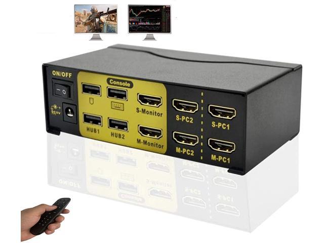 Dual Monitor KVM Switch HDMI 2 Port Extended Display,2 USB 2.0 Hub,4K@30Hz, EDID and HDCP 1.2, USB Kvm Switch 2 HDMI Monitors 2 Computers with.