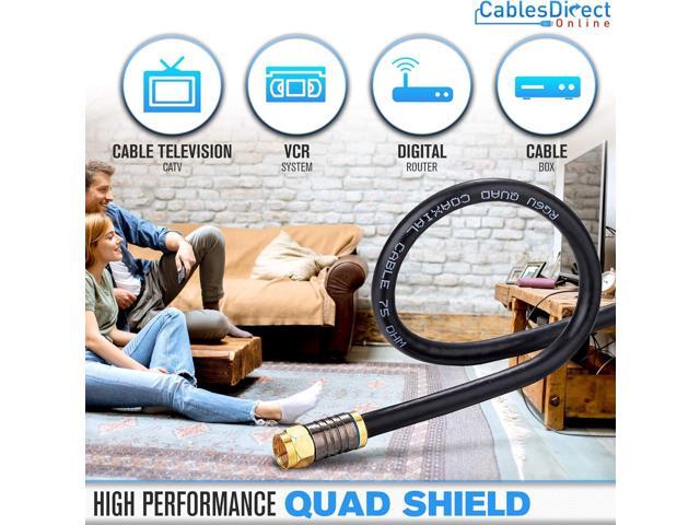 Cables Direct Online RG6 Quad Shield Black Coaxial Cable 15ft Durable, High-Performance, Signal Protection