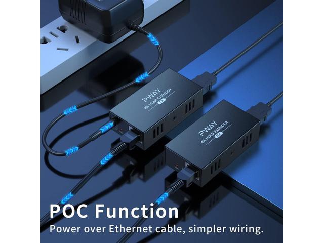 PWAYTEK 4K HDMI Over Ethernet Cat5e/6 Extender, Extend 4K@30Hz/1080P Upto 328Ft, Lossless Audio Video, Support POC/EDID