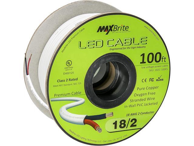 100 ft. 18AWG Low Voltage LED Cable 2 Conductor White Sleeve in-Wall Speaker Wire UL Listed Class 2 Certified