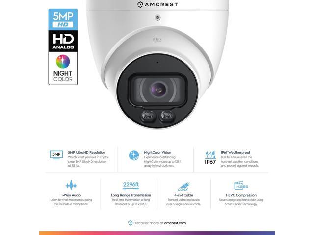 Amcrest Analog 5MP NightColor Outdoor Security Camera, Turret 5MP @ 25fps, CCTV-Coax-BNC, 131ft Full Color Night Vision, Mic, 112° FOV (Not an IP...