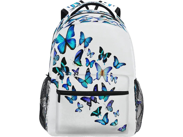 Blue Butterfly Backpack Butterflies Student School Bag Bookbag 14 inch Laptop Backpacks Travel Daypack Shoulder Bag