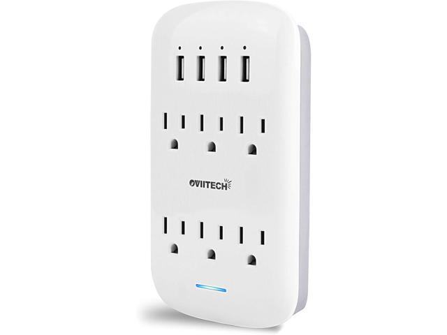 oviitech 6 Outlet Extender with 4 USB Charging Ports(4.2A Total),Wall Mount Outlet Plugs 900 Joules Wall Surge Protector and Top Phone Holder,ETL...