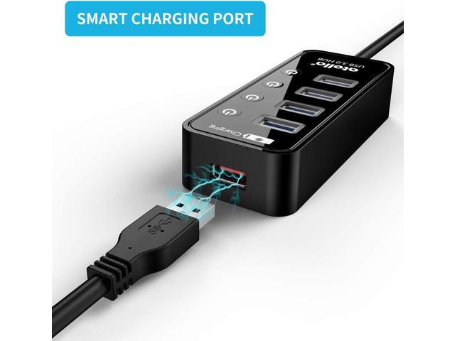 USB 3.0 Hub, atolla 4 Ports Super Speed USB 3 Hub Splitter with On Off Switch with 1 USB Charging Port (Cable Length 2 Feet, No AC Adapter) (4-Port...