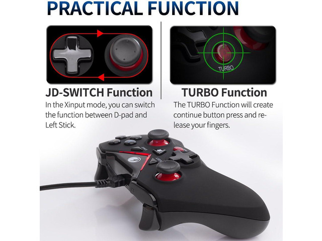 V-one Wired USB Gaming Controller Gamepad Joystick for PC (Windows XP/7/8/10/11) & Steam & Android & PS3 - Red