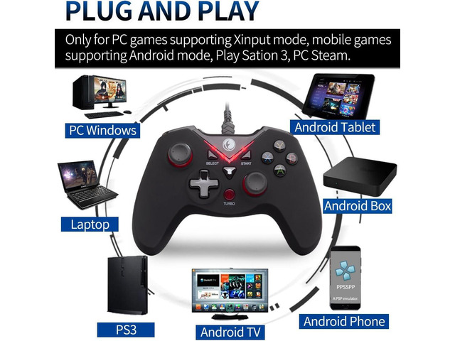 V-one Wired USB Gaming Controller Gamepad Joystick for PC (Windows XP/7/8/10/11) & Steam & Android & PS3 - Red