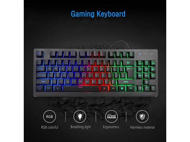 RGB 87 Keys Gaming Keyboard and Backlit Mouse Combo,BlueFinger USB Wired Rainbow Keyboard,Gaming Keyboard Set for Laptop PC Computer Game and Work