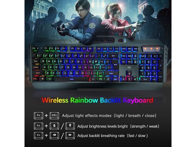 Wireless Gaming Keyboard and Mouse, Rechargeable, Rainbow Backlit with 3800mAh Battery Metal Panel,Mechanical Feel Keyboard and 7 Color Mute Mouse...
