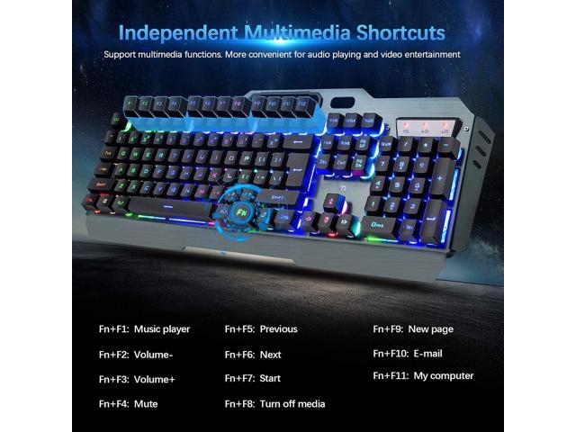 Wireless Gaming Keyboard and Mouse, Rechargeable, Rainbow Backlit with 3800mAh Battery Metal Panel,Mechanical Feel Keyboard and 7 Color Mute Mouse...
