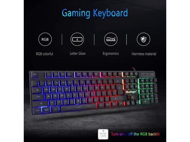 RGB Gaming Keyboard and Backlit Mouse Combo, USB Wired, LED Gaming Set for Laptop PC Computer Game and Work