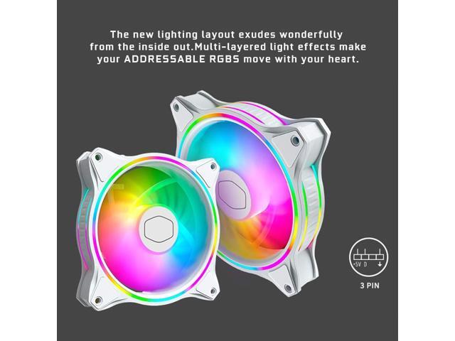 MASTERFAN MF120 Halo 3 in 1 White Edition Case Fan ADDRESSABLE Gen2 RGB Lighting Quiet Chassis Fan Suitable for Computer Cases and Cold Row Radiators