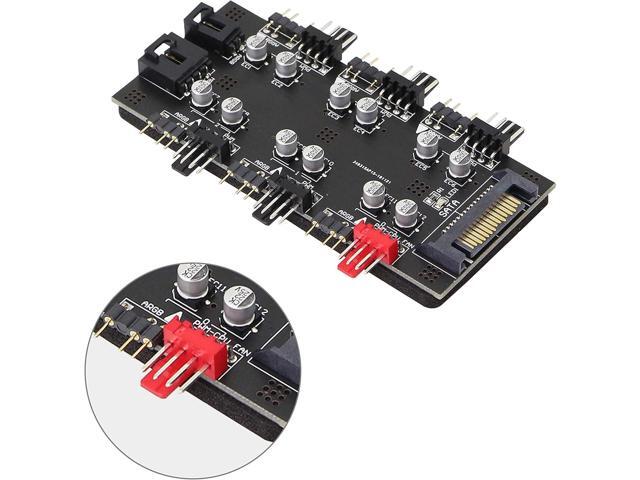 12V 4Pin PWM & 5V 3Pin ARGB with SATA 15Pin Power 2-in-1 Hub 6 Way Sync CPU Cooling Fan Addressable RGB Lighting PCB Splitter for Extended...