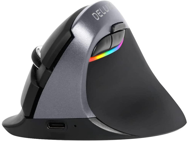 DeLUX Wireless Vertical Mouse, Silent Small Ergonomic Mouse with BT 5.0 and USB Receiver, 6 Buttons and 2400 DPI, RGB Rechargeable Mouse for Wrist...