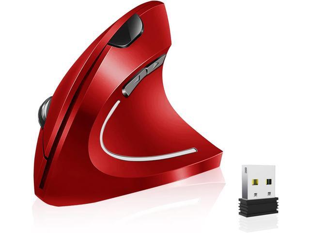 Vassink Ergonomic Rechargeable Wireless Mouse, 2.4Hz Rechargeable Wireless Vertical Optical Mice with USB Receiver, 6 Buttons, 800/1200/1600 DPI RED