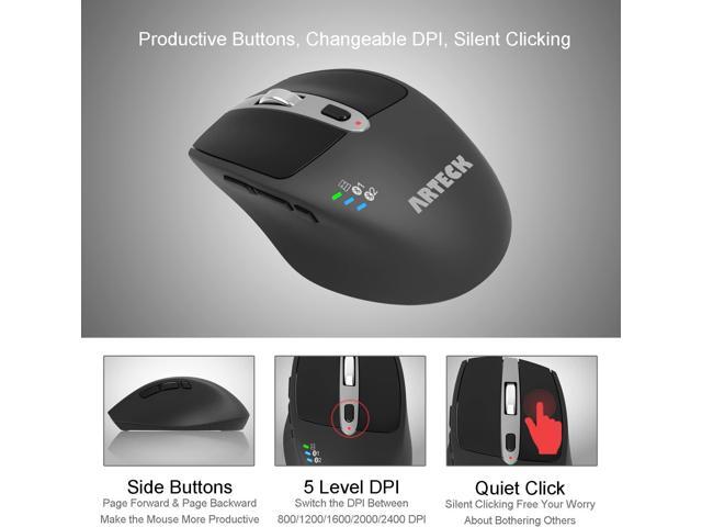 Arteck Wireless Bluetooth Mouse with Nano USB Receiver, Black, 4-Month Battery Life, Ergonomic Design
