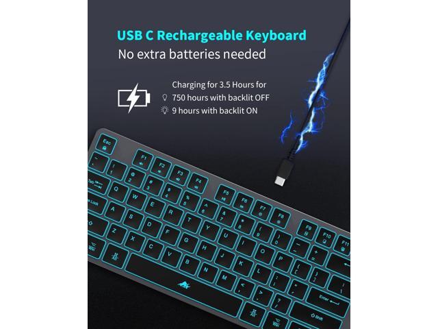 Wireless Backlit Keyboard, Rechargeable USB Silent Keyboard, 2.4G Cordless Full Size, Compatible with Apple iMac, MacBook and PC, Computer Laptop,...