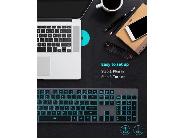 Wireless Backlit Keyboard, Rechargeable USB Silent Keyboard, 2.4G Cordless Full Size, Compatible with Apple iMac, MacBook and PC, Computer Laptop,...