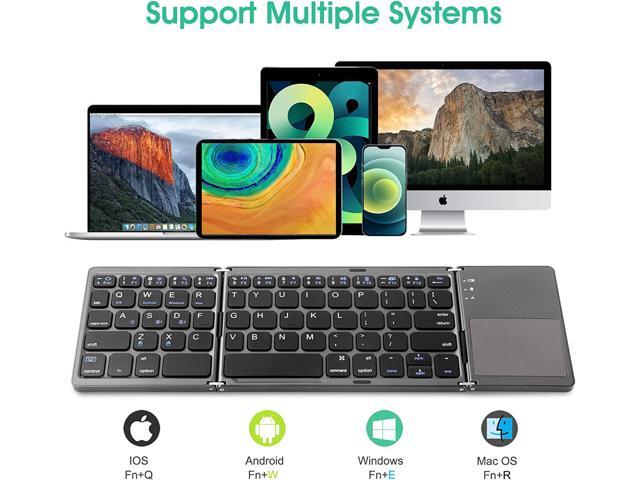 Multi-Device Foldable Bluetooth Keyboard with Touchpad Rechargeable Dual-Mode(2.4G+BTx2) Wireless Keyboard with Holder, Portable Ultra Slim Folding...