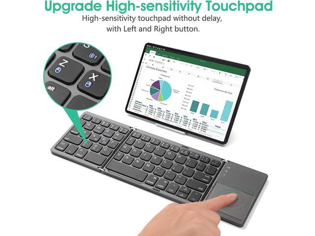 Multi-Device Foldable Bluetooth Keyboard with Touchpad Rechargeable Dual-Mode(2.4G+BTx2) Wireless Keyboard with Holder, Portable Ultra Slim Folding...