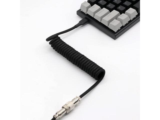 Customer Coiled Keyboard Cable for Gaming Mechanical Keyboard, Handwork Braided + PET Mesh, Metal Plug, with Detachable Metal Aviator Connector, 3...