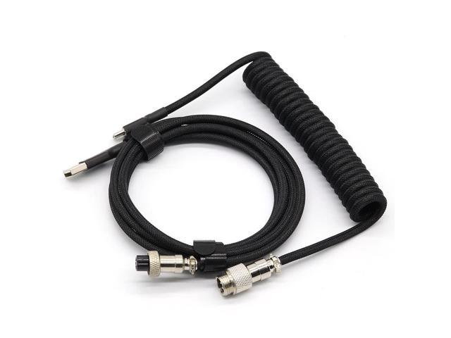Customer Coiled Keyboard Cable for Gaming Mechanical Keyboard, Handwork Braided + PET Mesh, Metal Plug, with Detachable Metal Aviator Connector, 3.