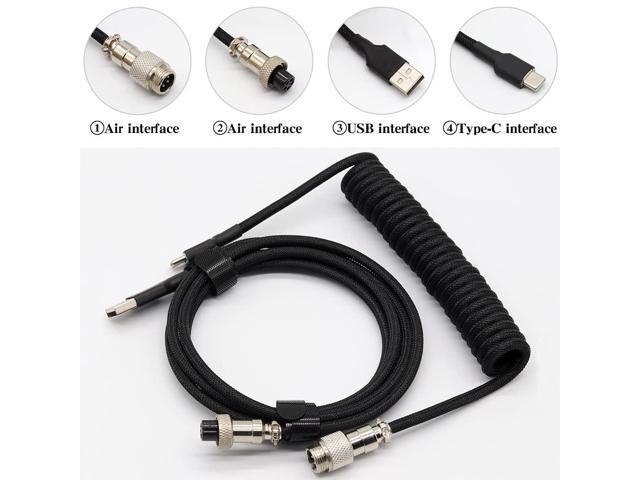 Customer Coiled Keyboard Cable for Gaming Mechanical Keyboard, Handwork Braided + PET Mesh, Metal Plug, with Detachable Metal Aviator Connector, 3...