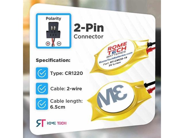 Rome Tech CR1220W CMOS Battery for Medion Akoya P2212T / Medion Akoya S2218 - Laptop Backup BIOS RTC 3V CR 1220 Battery with 2 Wire Cable FI...