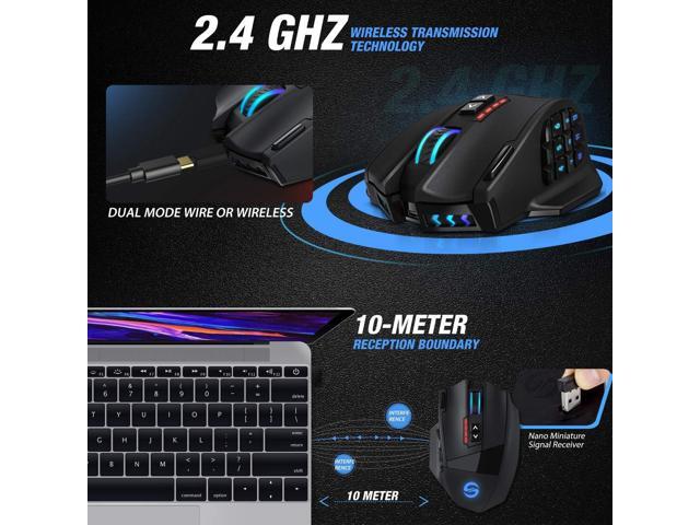 UtechSmart Venus Pro RGB Wireless MMO Gaming Mouse, 16,000 DPI Optical Sensor, 2.4 GHz Transmission Technology, Ergonomic Design, 16M Chroma RGB...