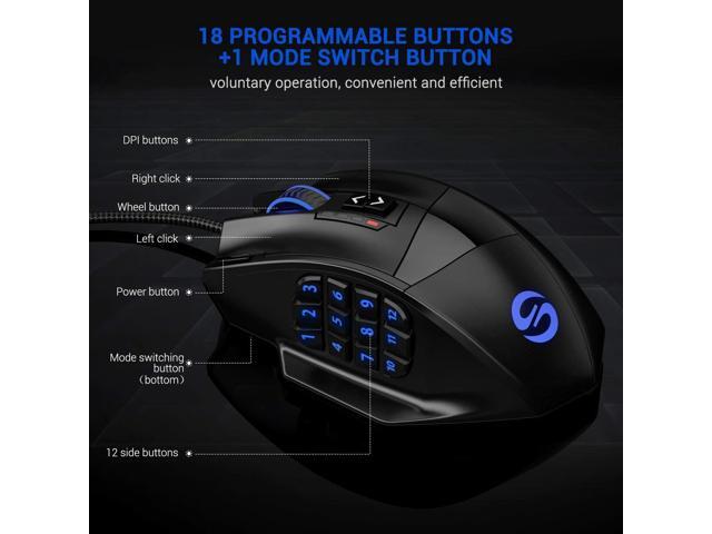 UtechSmart Venus Gaming Mouse RGB Wired, 16400 DPI High Precision Laser Programmable MMO Computer Gaming Mice [IGN's Recommendation]