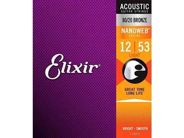 elixir strings 80/20 bronze acoustic guitar strings w nanoweb coating, light.012.053