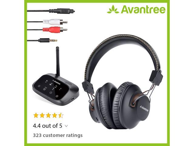 Avantree HT5009 Long Range Wireless TV Headphones with Bluetooth Transmitter (Optical RCA AUX), TV Watching with Headset & Wired Speakers Simultaneously, Plug & Play, No Delay, 40Hrs Battery