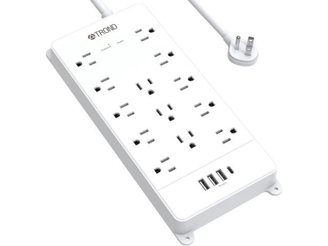 TROND Power Strip Surge Protector - White Extension Cord with USB, 13 Widely-Spaced Outlets & 4 USB Ports(1 USB C), 5ft, Flat Plug, Under Desk.