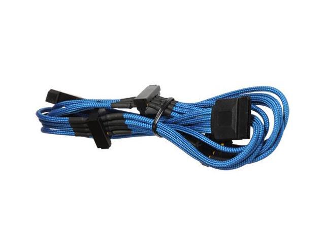 Light Blue 4 Pin to 4 x SATA Cable Cord Premium Sleeved Braided Adapter